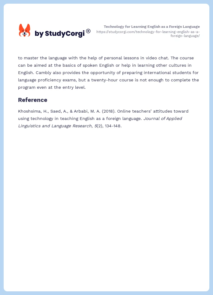 Technology for Learning English as a Foreign Language. Page 2