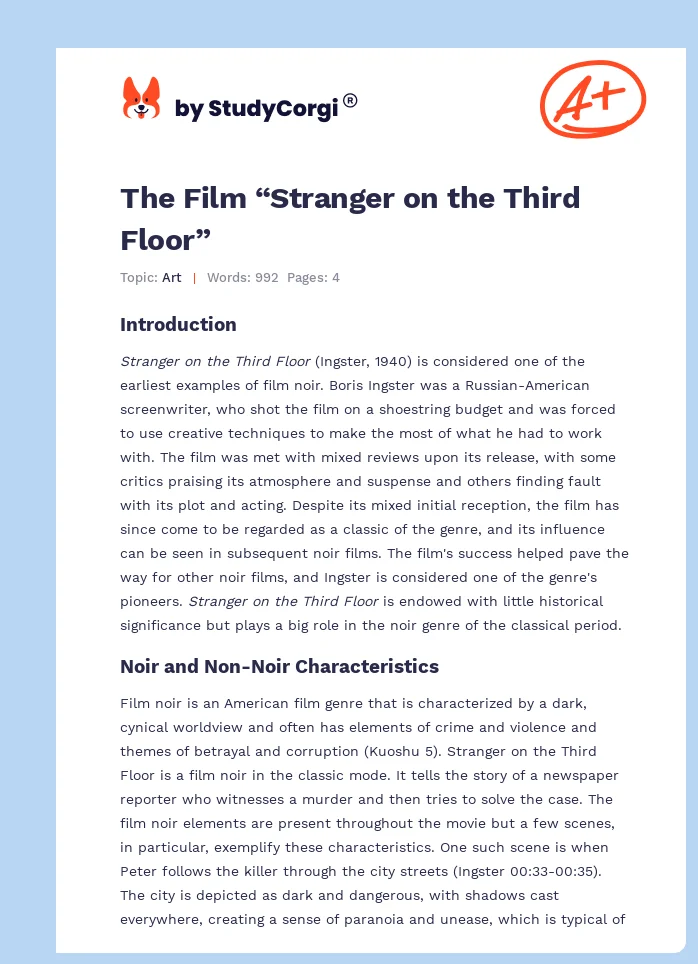 The Film “Stranger on the Third Floor”. Page 1