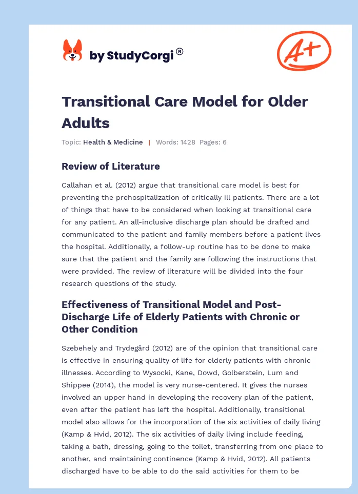 Transitional Care Model for Older Adults. Page 1