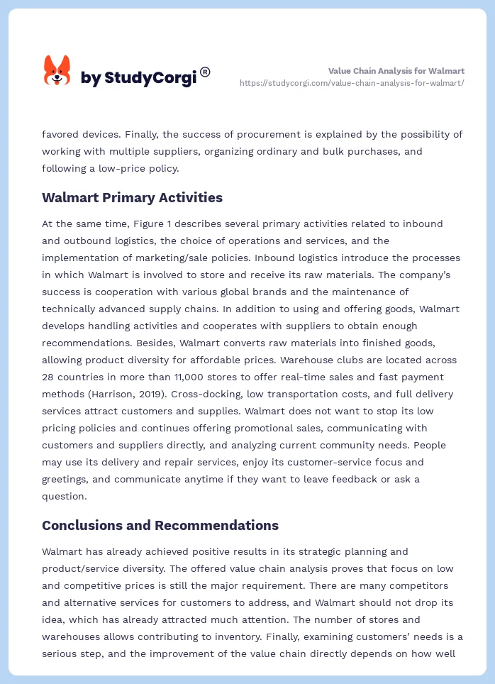 Value Chain Analysis for Walmart. Page 2