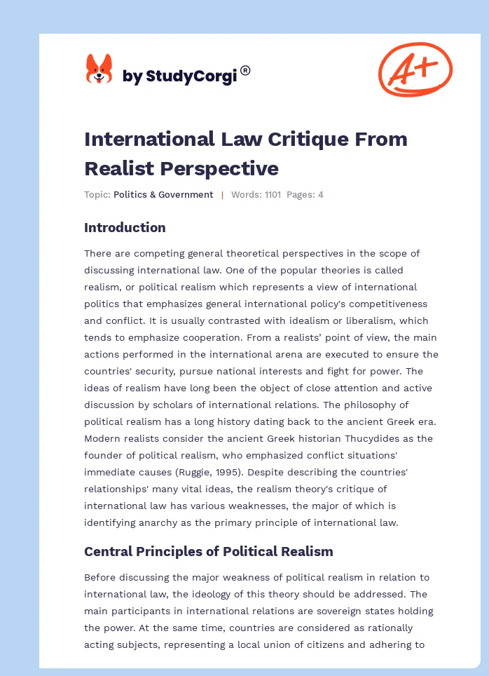 International Law Critique From Realist Perspective. Page 1