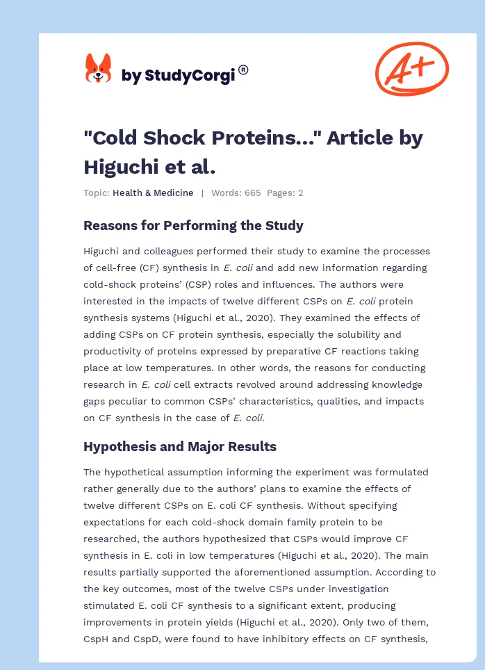 "Cold Shock Proteins…" Article by Higuchi et al.. Page 1
