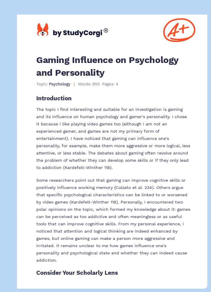 Gaming Influence on Psychology and Personality. Page 1