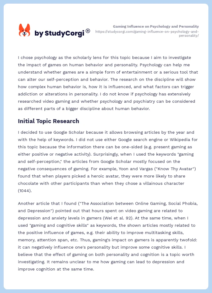 Gaming Influence on Psychology and Personality. Page 2