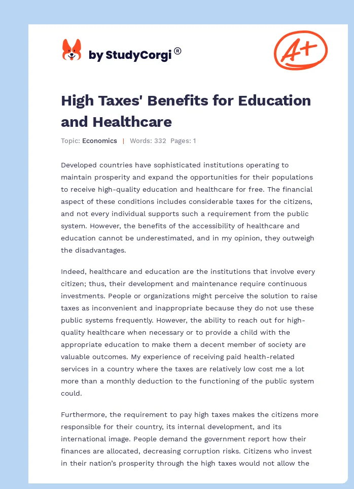 High Taxes' Benefits for Education and Healthcare. Page 1