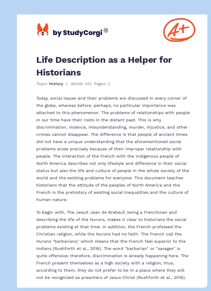 Life Description as a Helper for Historians. Page 1