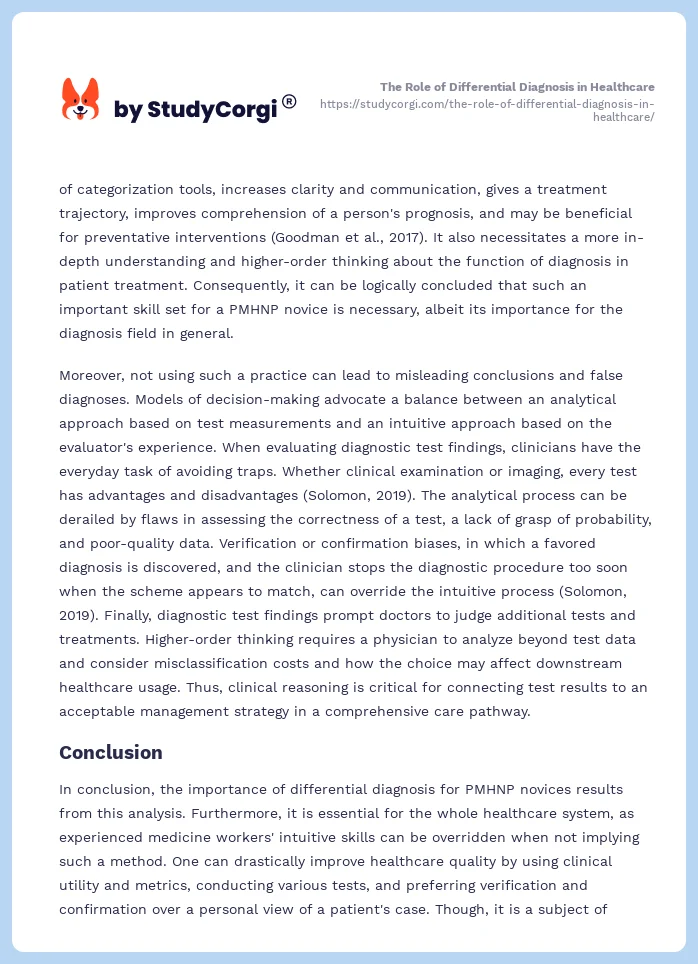 The Role of Differential Diagnosis in Healthcare. Page 2