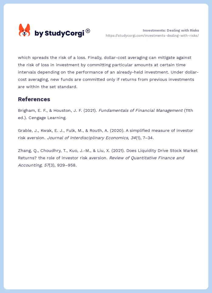 Investments: Dealing with Risks. Page 2