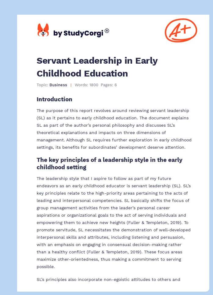 Servant Leadership in Early Childhood Education. Page 1