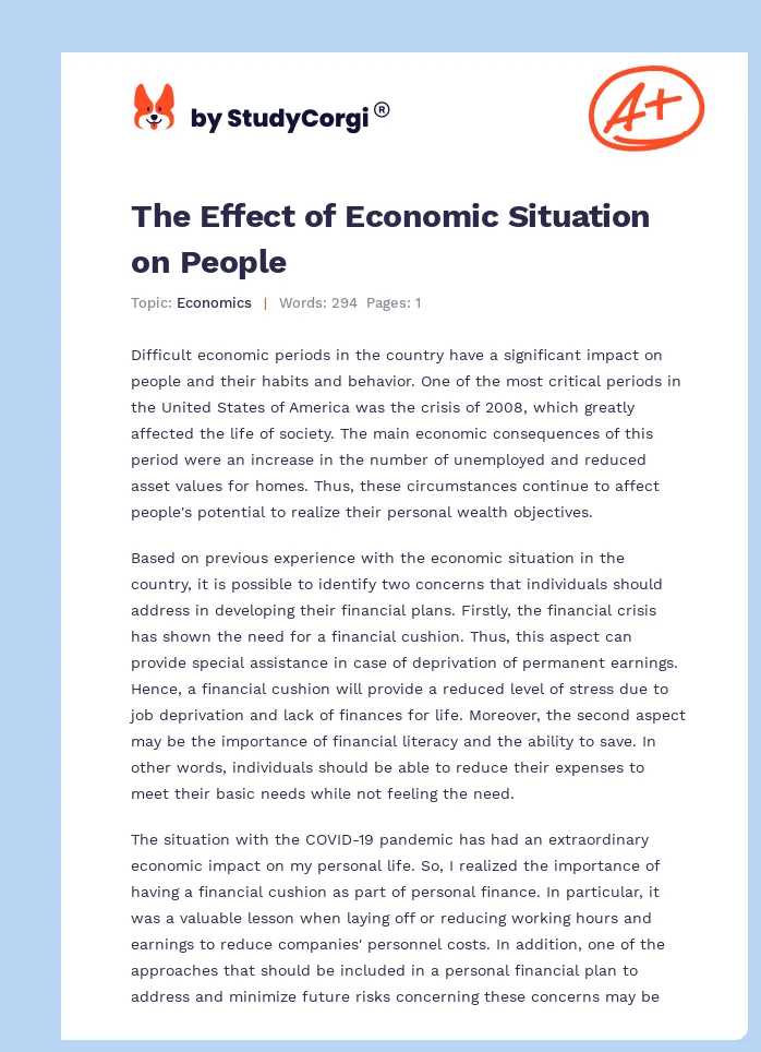 The Effect of Economic Situation on People. Page 1