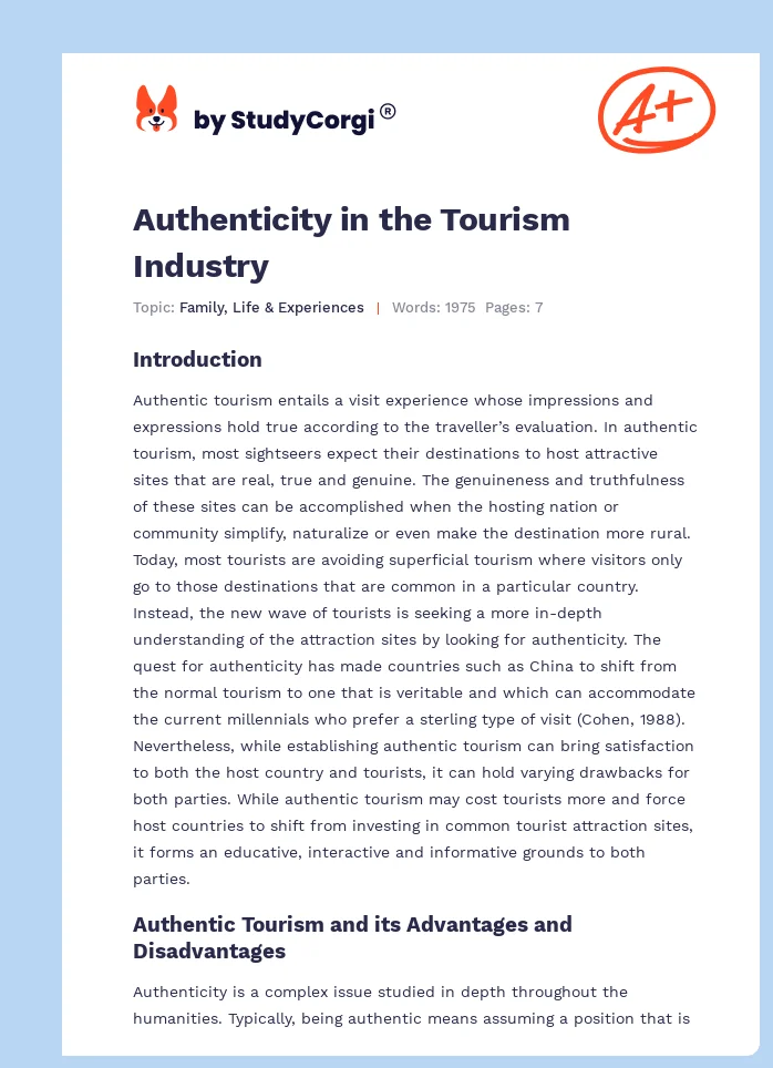 Authenticity in the Tourism Industry. Page 1