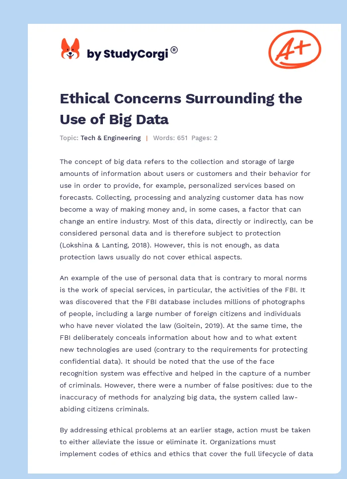 Ethical Concerns Surrounding the Use of Big Data. Page 1