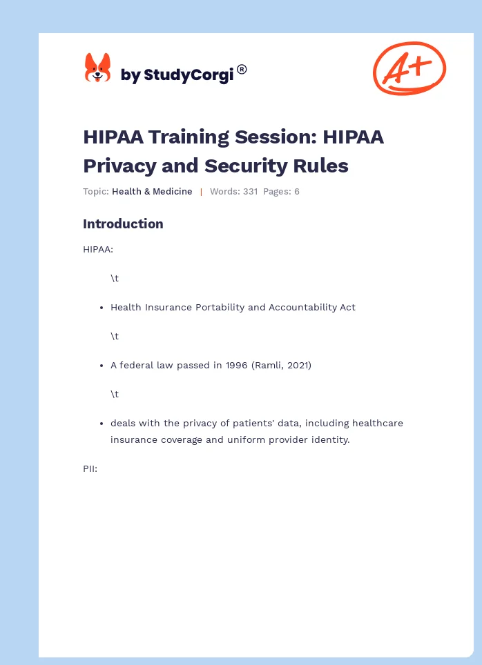 HIPAA Training Session: HIPAA Privacy and Security Rules. Page 1