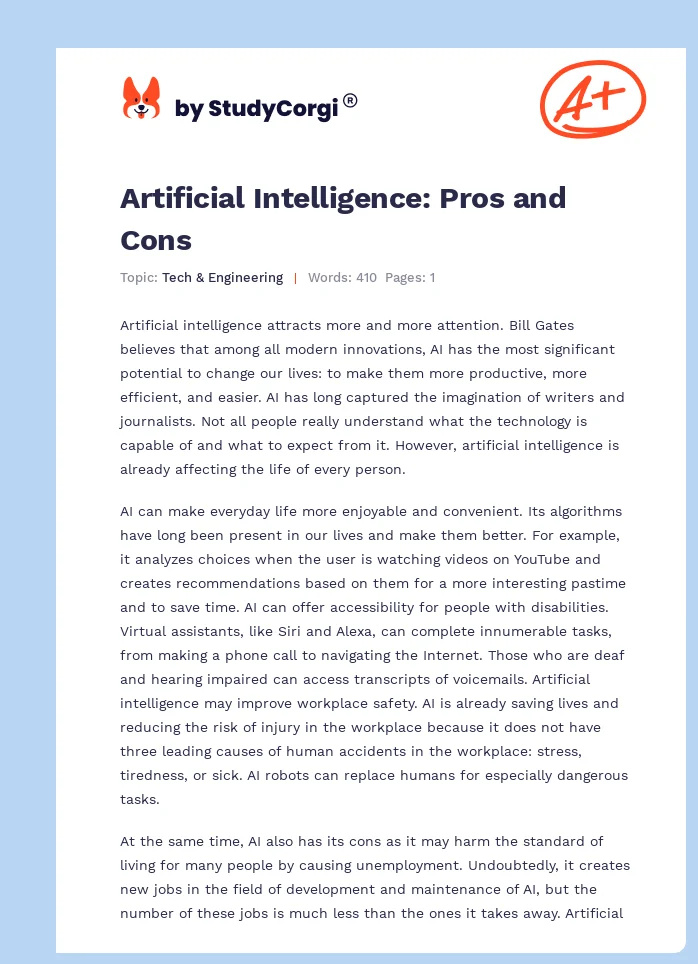 Artificial Intelligence: Pros and Cons. Page 1
