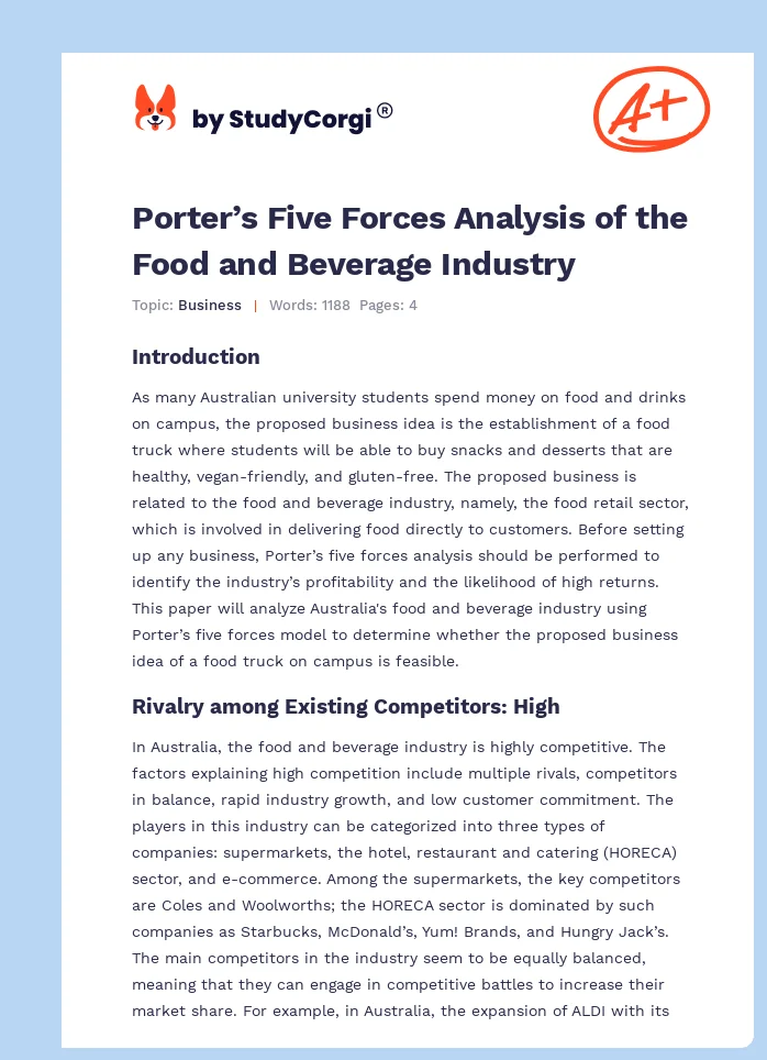 Porter’s Five Forces Analysis of the Food and Beverage Industry. Page 1