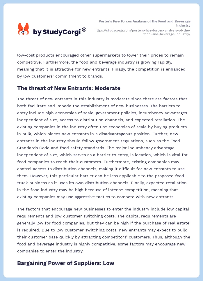 Porter’s Five Forces Analysis of the Food and Beverage Industry. Page 2