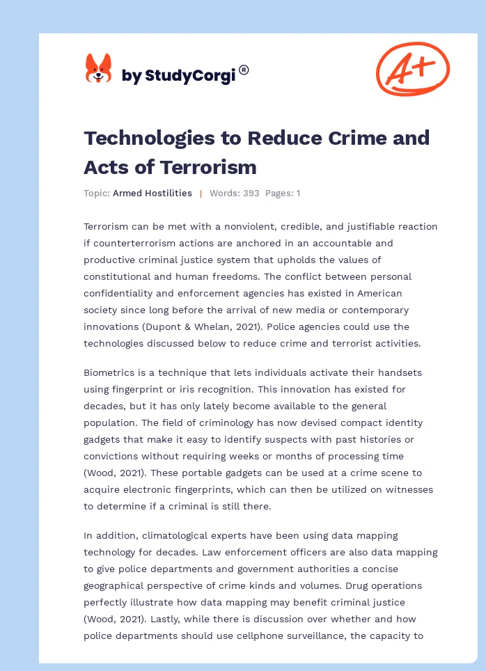 Technologies to Reduce Crime and Acts of Terrorism. Page 1