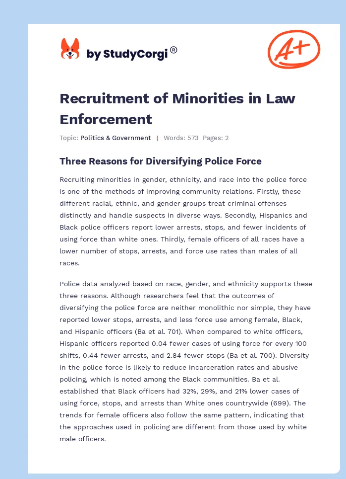 Recruitment of Minorities in Law Enforcement. Page 1