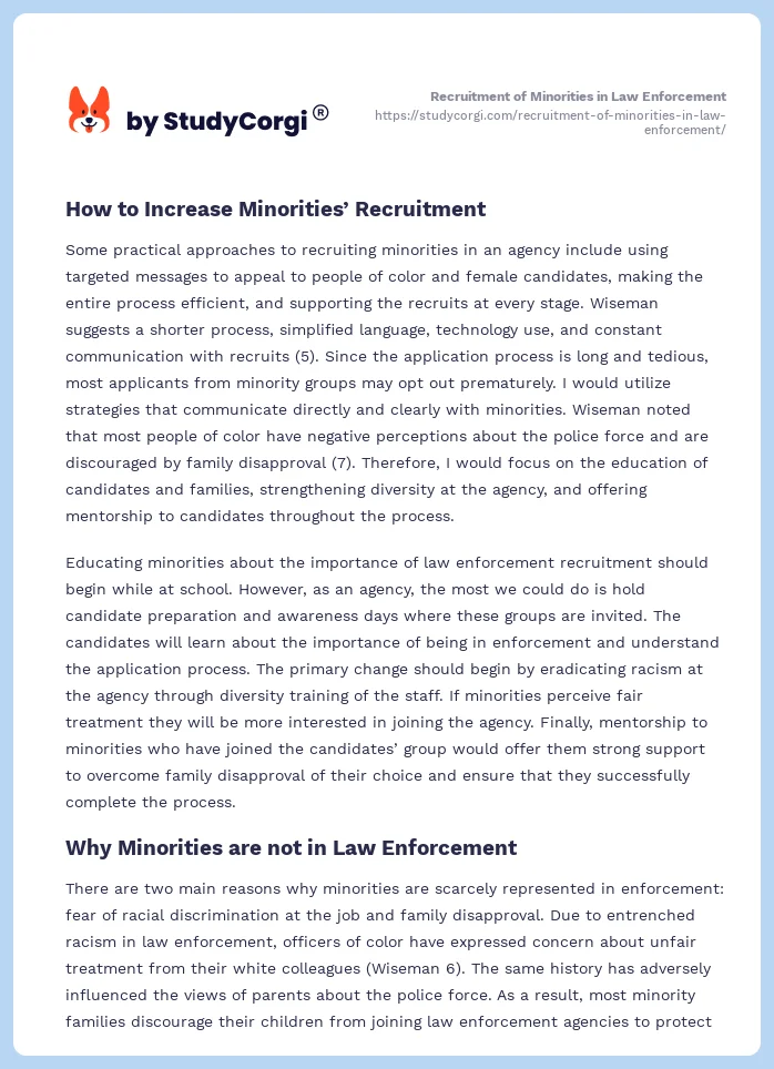 Recruitment of Minorities in Law Enforcement. Page 2