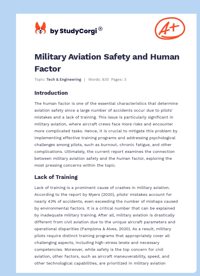 Military Aviation Safety and Human Factor. Page 1