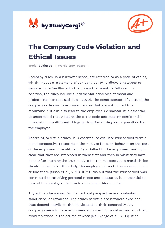 The Company Code Violation and Ethical Issues. Page 1