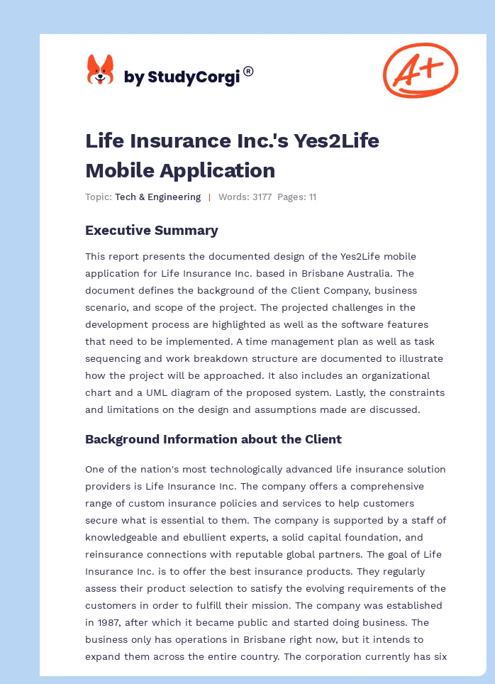 Life Insurance Inc.'s Yes2Life Mobile Application. Page 1