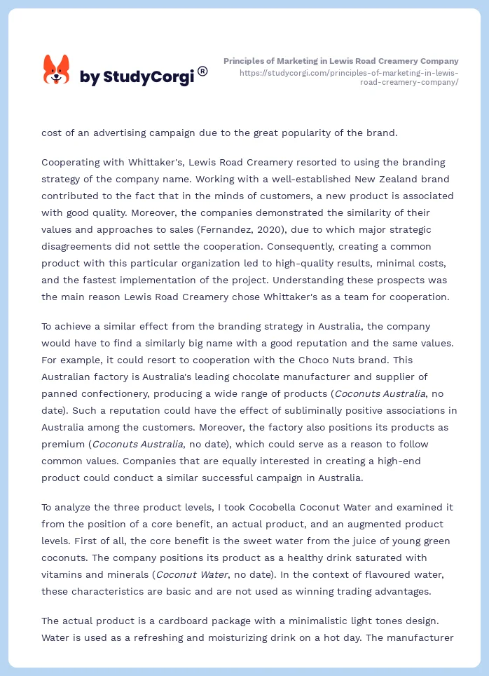 Principles of Marketing in Lewis Road Creamery Company. Page 2