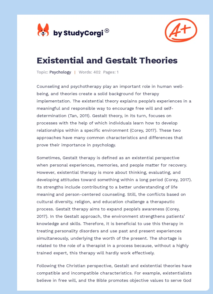 Existential and Gestalt Theories. Page 1