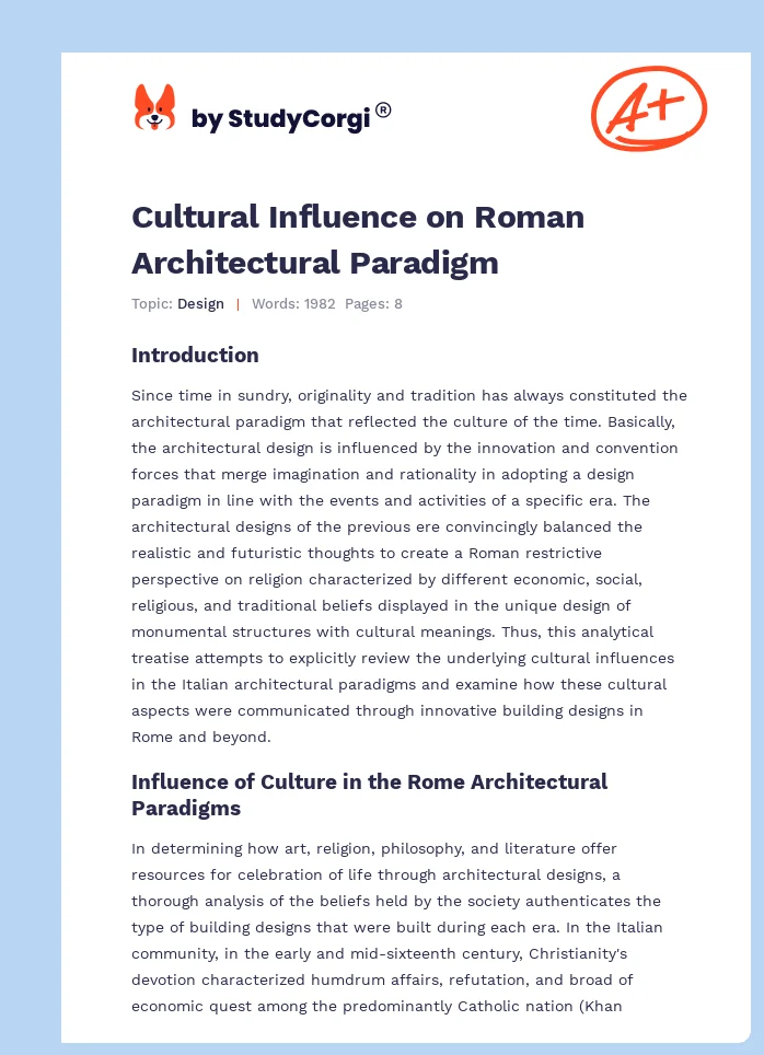 Cultural Influence on Roman Architectural Paradigm. Page 1