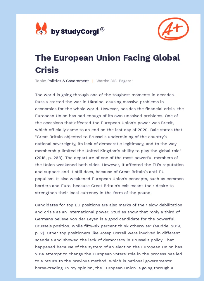 The European Union Facing Global Crisis. Page 1