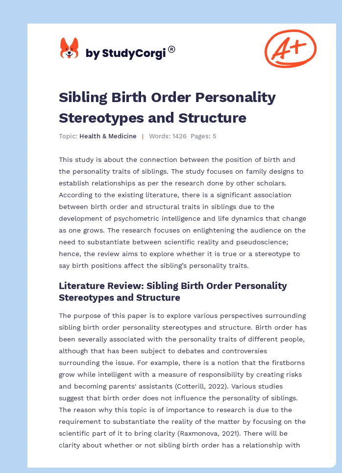 Sibling Birth Order Personality Stereotypes and Structure. Page 1