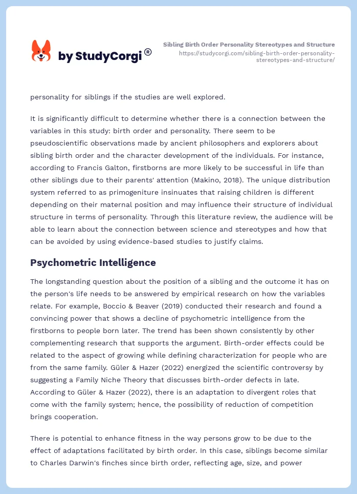 Sibling Birth Order Personality Stereotypes and Structure. Page 2