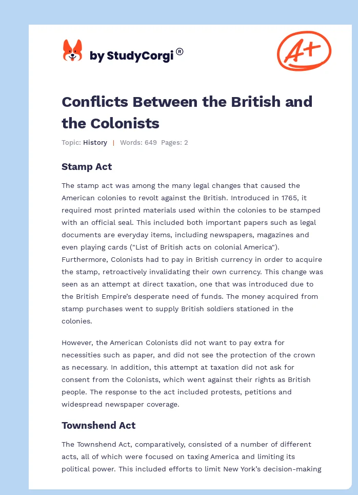 Conflicts Between the British and the Colonists. Page 1