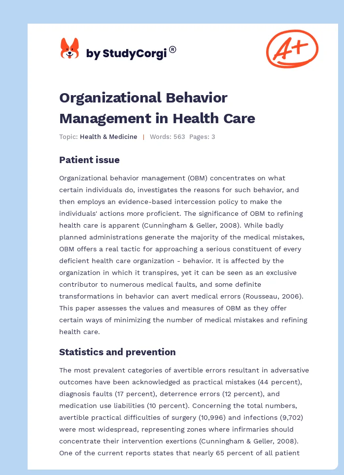 Organizational Behavior Management in Health Care. Page 1