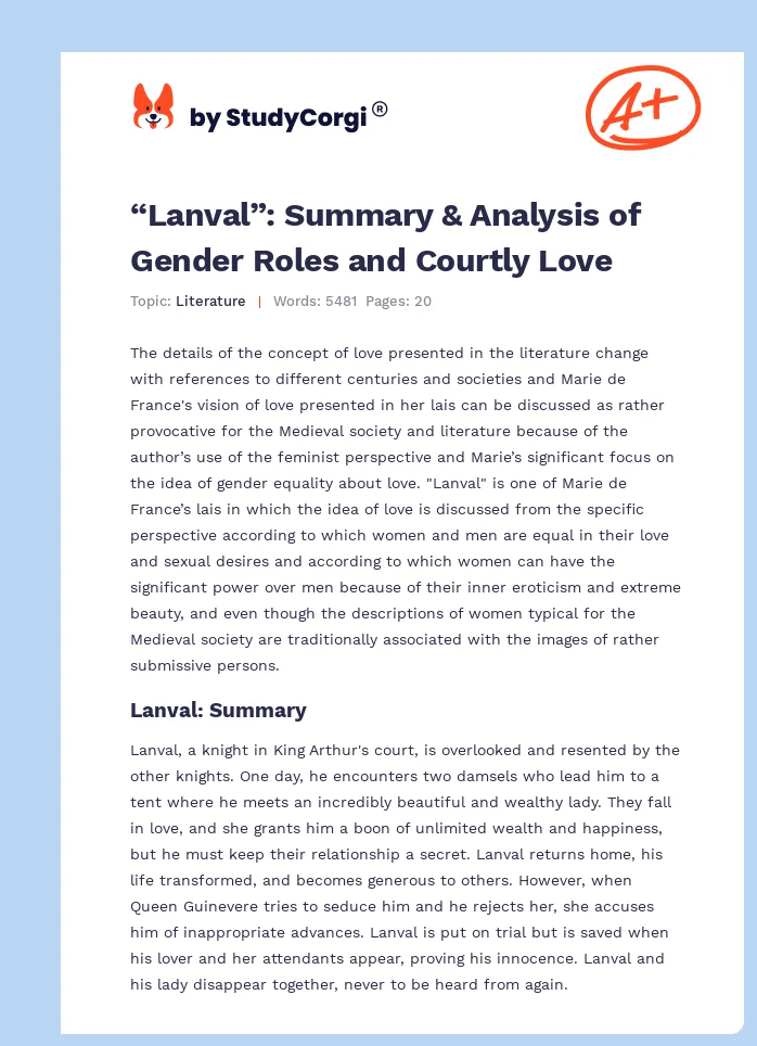 “Lanval”: Summary & Analysis of Gender Roles and Courtly Love. Page 1