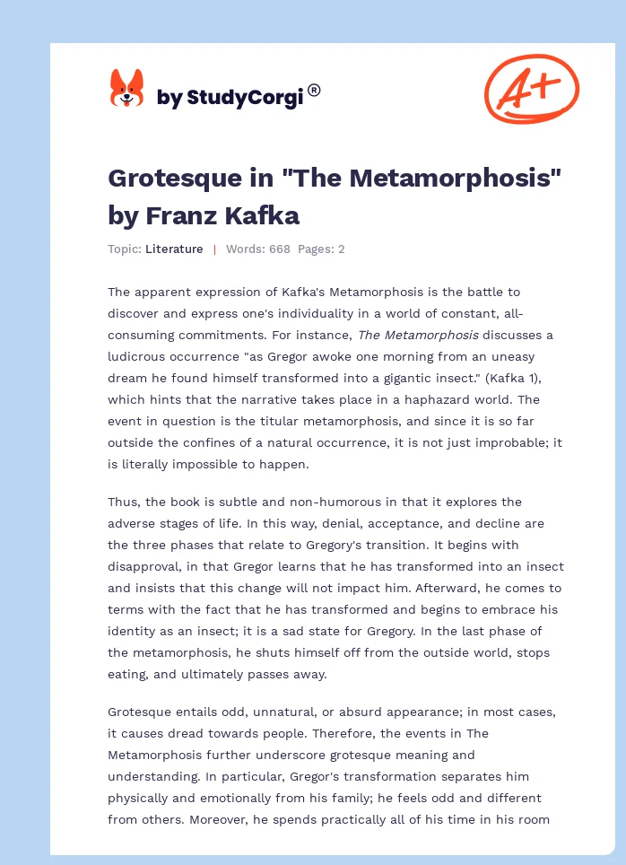 Grotesque in "The Metamorphosis" by Franz Kafka. Page 1