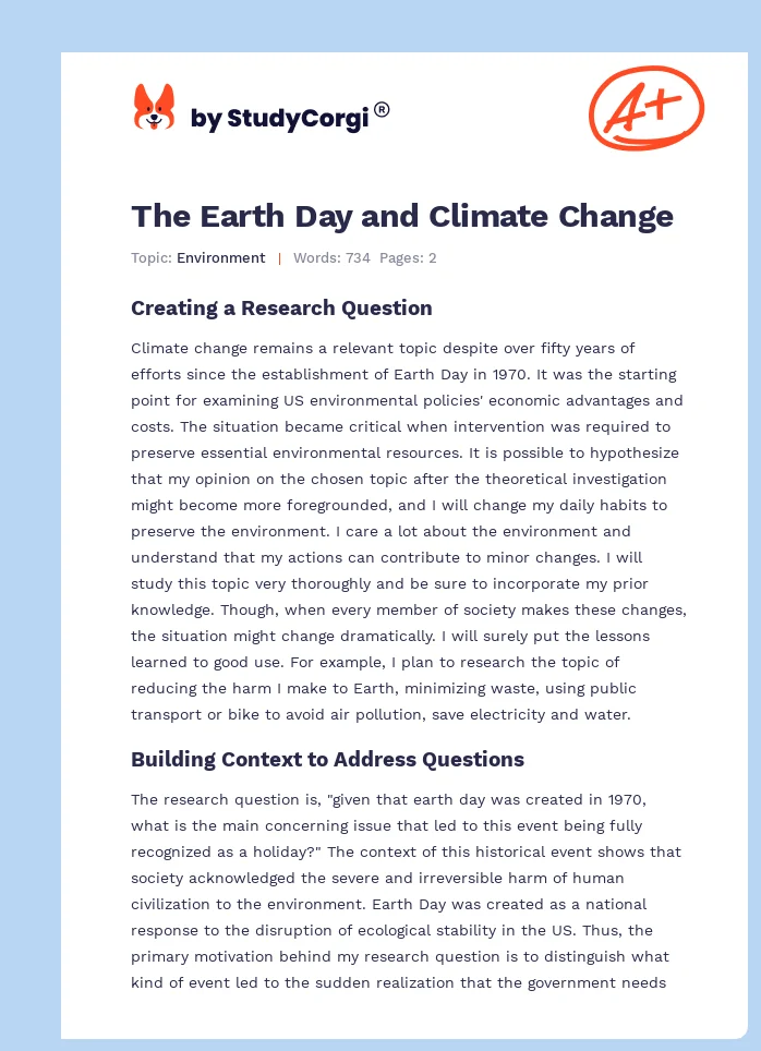 The Earth Day and Climate Change. Page 1