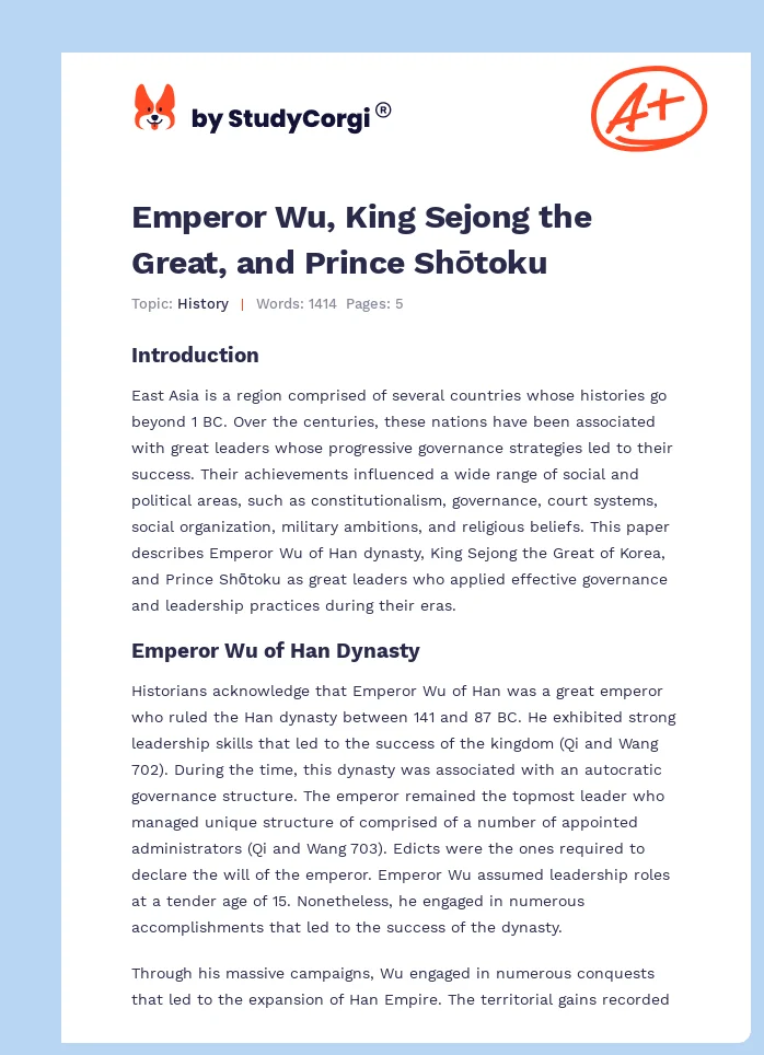 Emperor Wu, King Sejong the Great, and Prince Shōtoku. Page 1