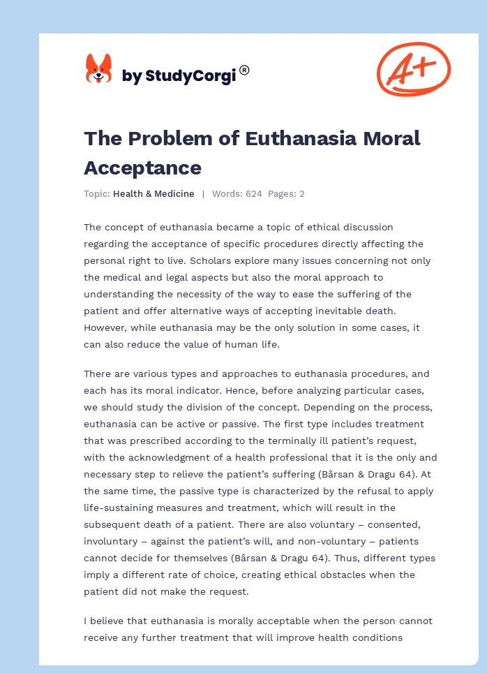 The Problem of Euthanasia Moral Acceptance. Page 1