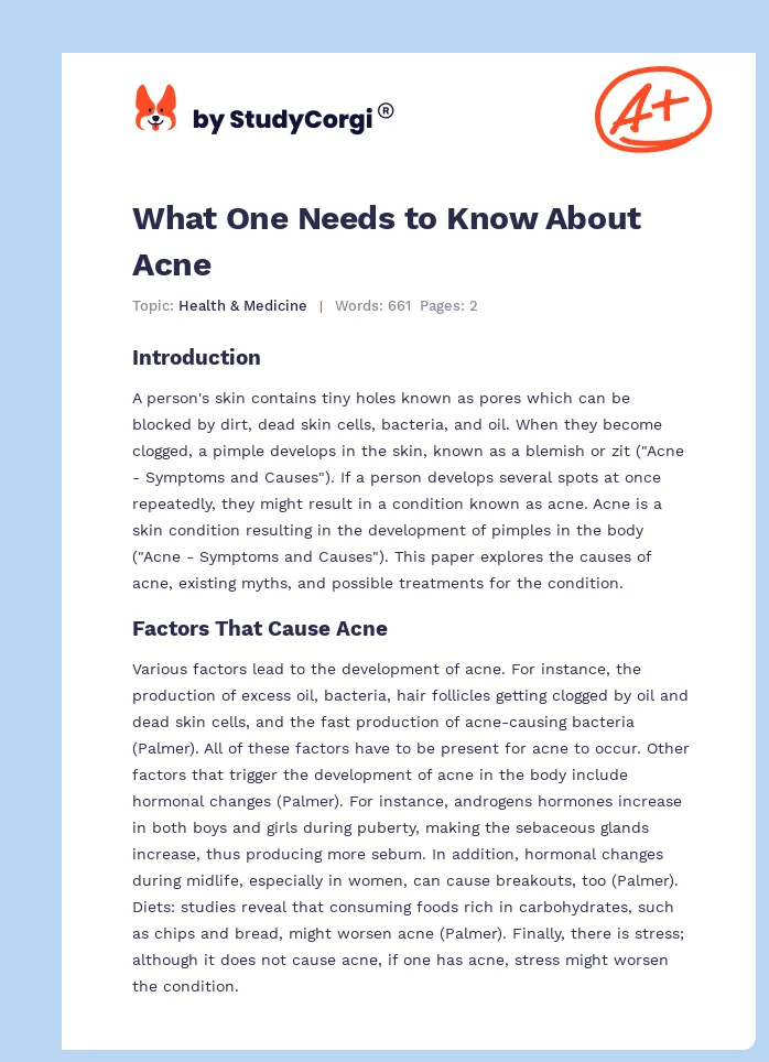 What One Needs to Know About Acne. Page 1