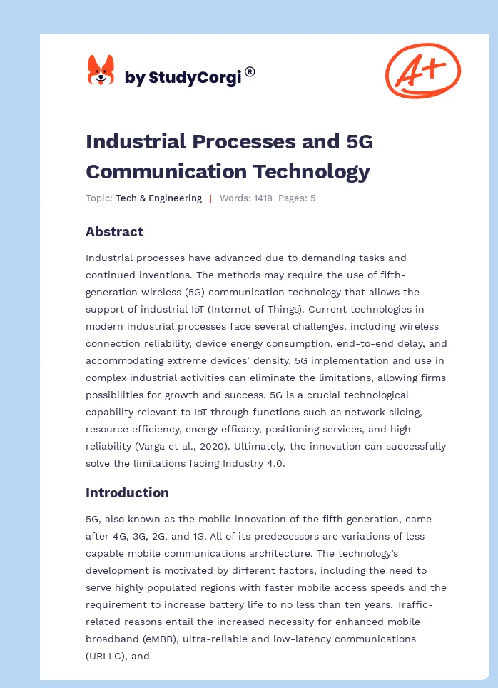 Industrial Processes and 5G Communication Technology. Page 1