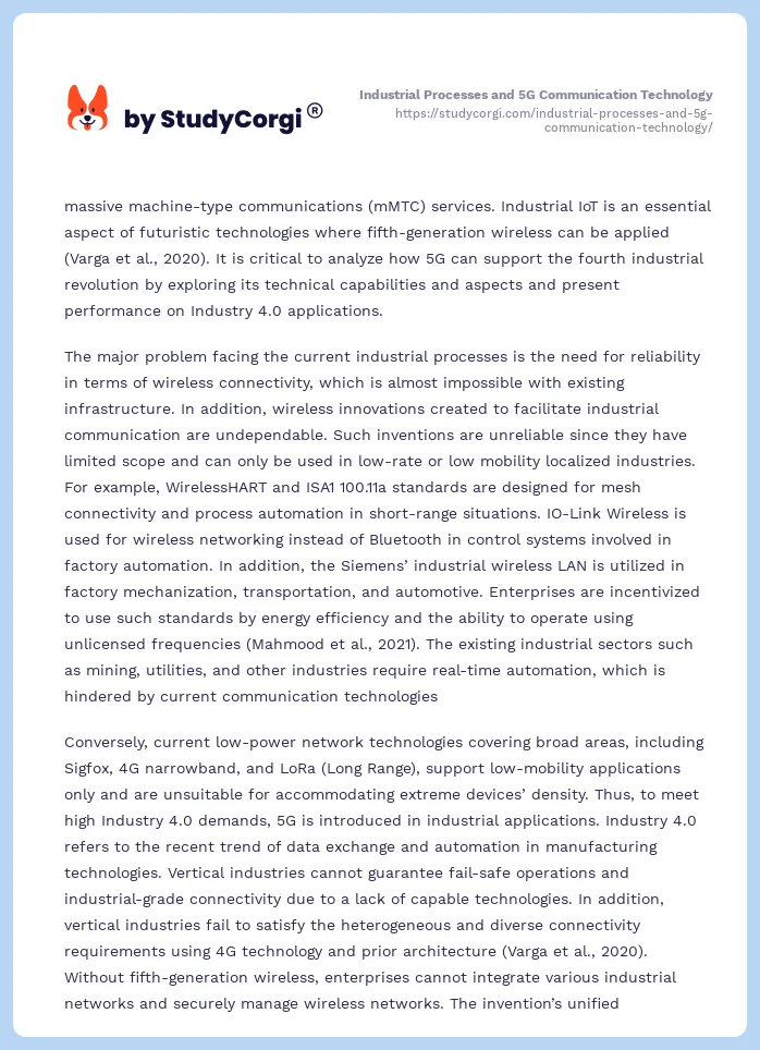 Industrial Processes and 5G Communication Technology. Page 2