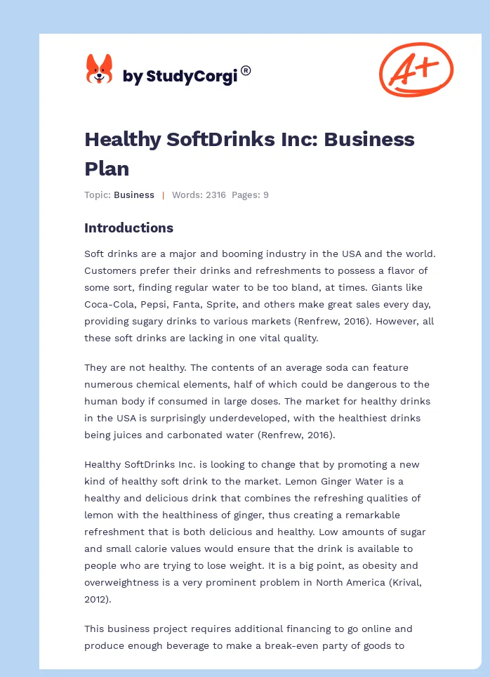 Healthy SoftDrinks Inc: Business Plan. Page 1