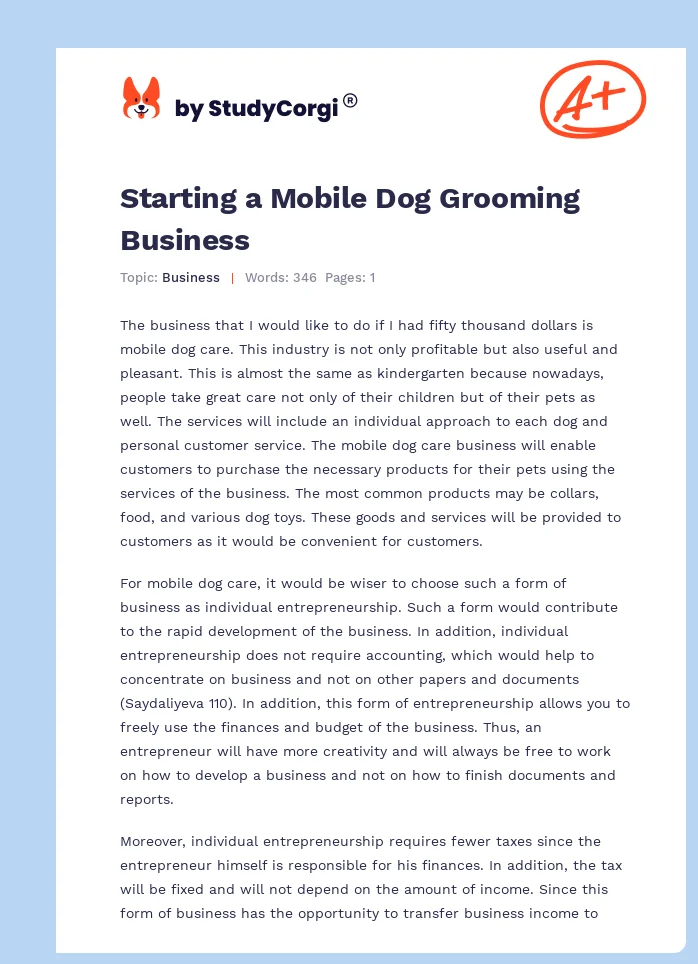 Starting a Mobile Dog Grooming Business. Page 1