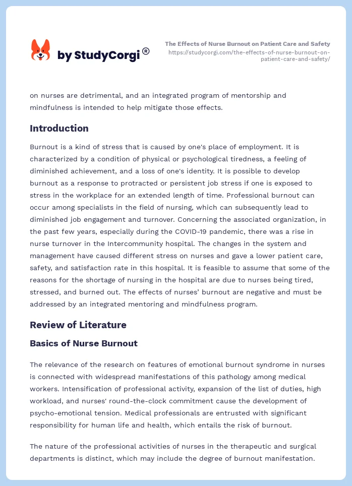 The Effects of Nurse Burnout on Patient Care and Safety. Page 2