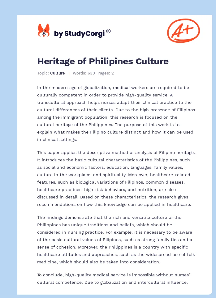 Heritage of Philipines Culture. Page 1
