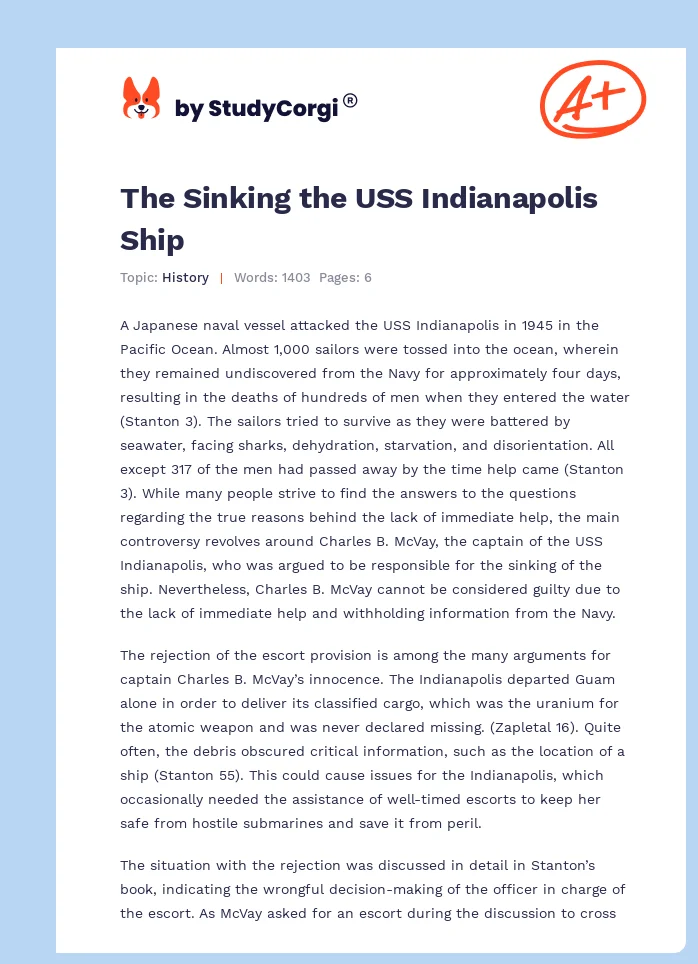 The Sinking the USS Indianapolis Ship. Page 1