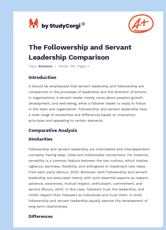 The Followership and Servant Leadership Comparison. Page 1
