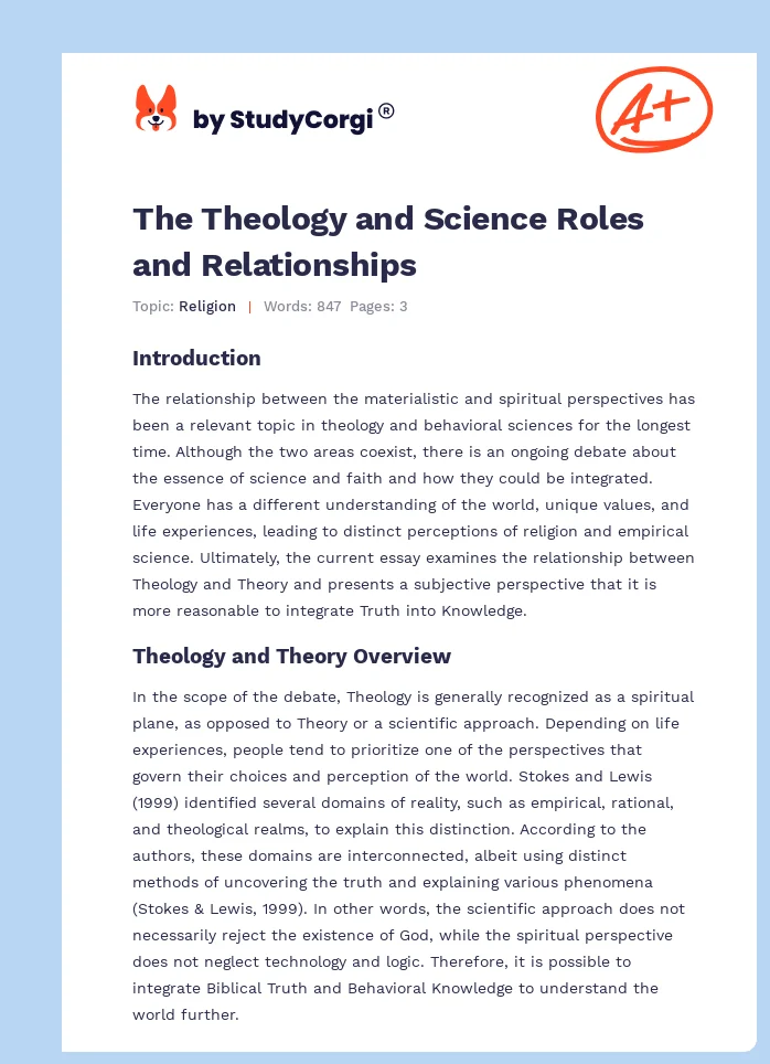 The Theology and Science Roles and Relationships. Page 1