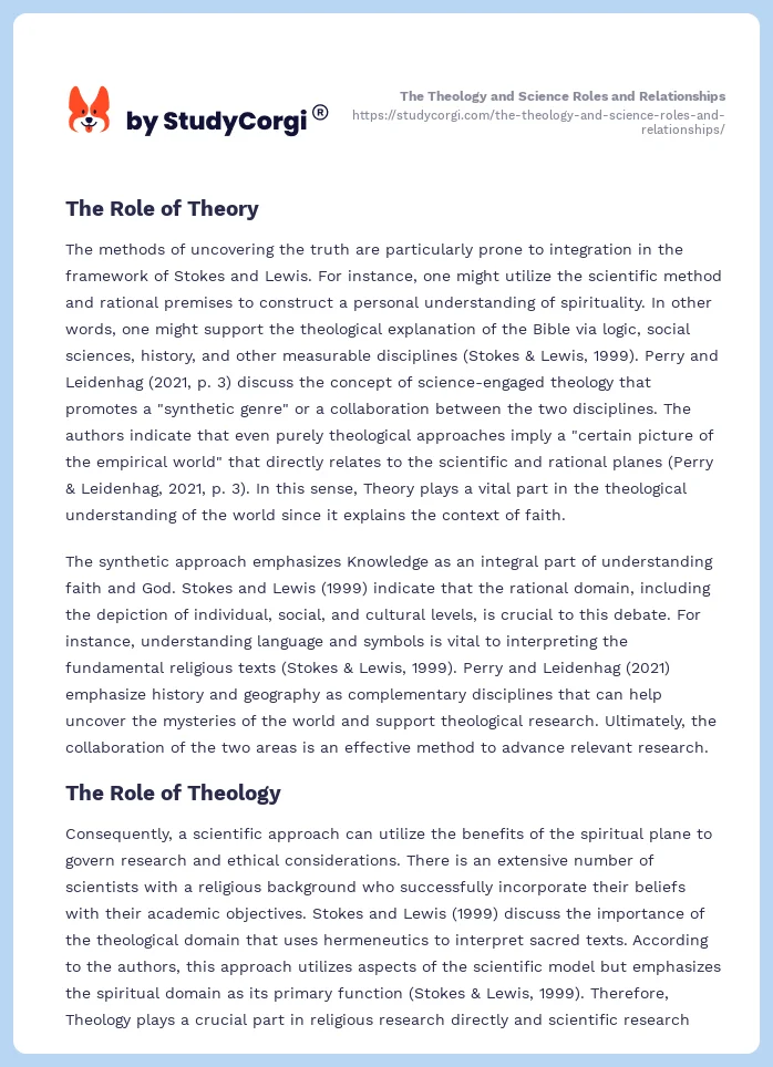 The Theology and Science Roles and Relationships. Page 2